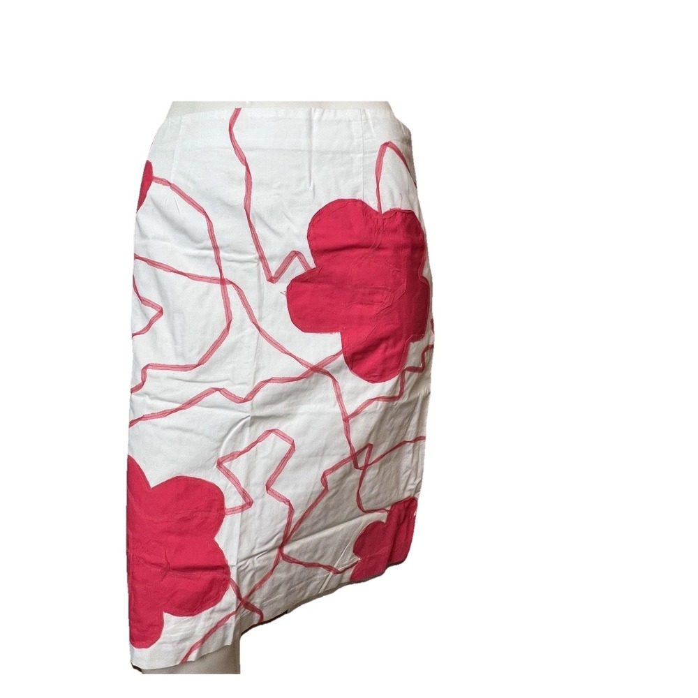 TALBOTS Floral Mesh Applique‎ White Pink  100% Cotton Lined Skirt Size 2